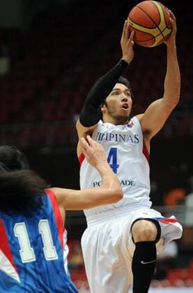 Jared Dillinger of the Philippines (R) during a match against Chinese Taipei at the 2009 FIBA Asia Championship at Tianjin  o0 Taiwan