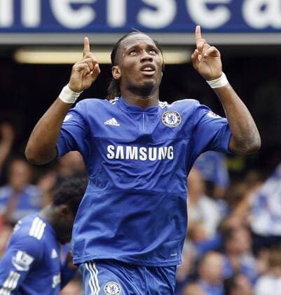 Chelsea s Didier Drogba celebrates EDITORIAL USE ONLY. No use with unauthorised audio, video, data, fixture lists, club league logos or live services. Online in-match use limited to 120 images, no video emulation. No use in betting, games or single club league player publications. o0 FC o0 Jubel Freude
