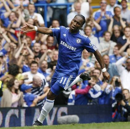Chelsea s Didier Drogba celebrates EDITORIAL USE ONLY. No use with unauthorised audio, video, data, fixture lists, club league logos or live services. Online in-match use limited to 120 images, no video emulation. No use in betting, games or single club league player publications. o0 FC o0 Jubel Freude