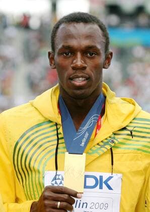 Usain Bolt (Jamaika) - Weltmeister mit der 4x100m Staffel bei der WM 2009 Leichtathletik WM Herren WM 2009, 4x100m Staffel Porträt Berlin