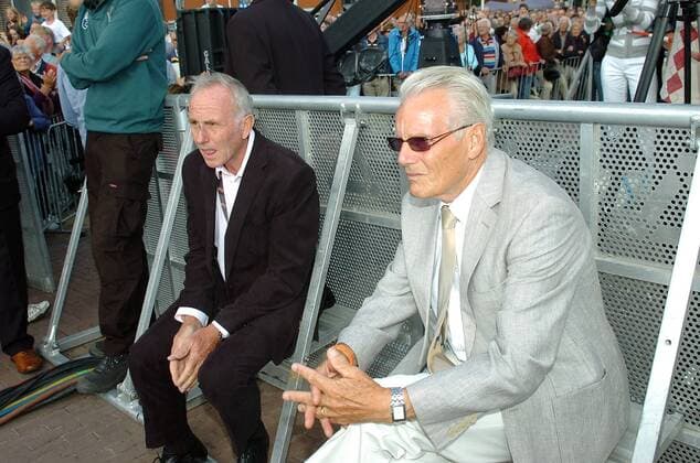 Jan Janssen (re.) und Joop Zoetemelk (Niederlande) anlässlich der Präsentation der Vuelta a Espana 2009 in Assen -  Radsport Herren Vuelta a Espana 2009, Spanienrundfahrt, Straßenradsport, Straße, Rad Gruppe Assen