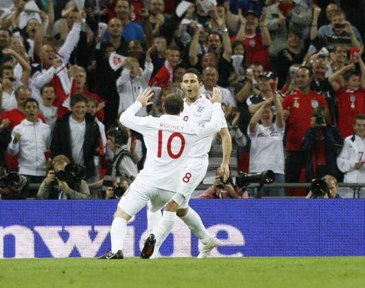 England s Frank Lampard celebrates opening the scoring FIFA 2010 World Cup Qualifying England v Croatia 9th September, 2009 EDITORIAL USE ONLY. No use with unauthorised audio, video, data, fixture lists, club league logos or live services. Online in-match use limited to 120 images, no video emulation. No use in betting, games or single club league player publications.