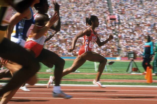 Evelyn Ashford (USA) Leichtathletik OS Sommer Damen Leichtathletik 1984, Nationaltrikot, Olympische Spiele, Sommerspiele Einzelbild Los Angeles, LA, L A