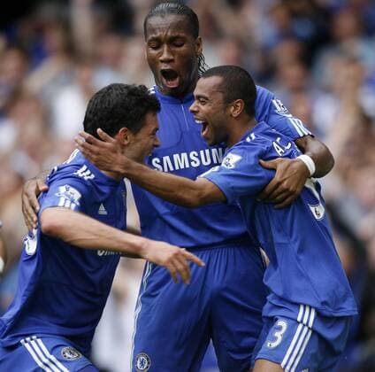 Chelsea s Ashley Cole celebrates scoring his sides opening goal Barclays Premier League FC Chelsea v Tottenham Hotspur Hotspurs EDITORIAL USE ONLY. No use with unauthorised audio, video, data, fixture lists, club league logos or live services. Online in-match use limited to 120 images, no video emulation. No use in betting, games or single club league player publications.