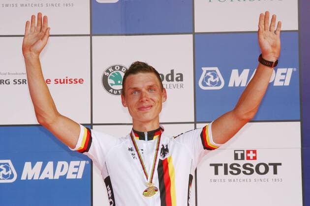 Tony Martin (Deutschland) - Dritter im Einzelzeifahren bei der WM 2009 in Mendrisio o0 Jubel, Freude 