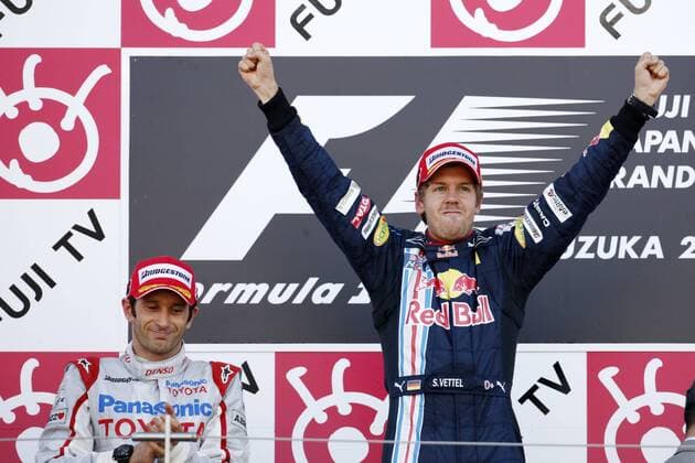 Sieger Sebastian Vettel (Deutschland Red Bull, R) und Jarno Trulli (Italien Toyota) ) - GP Japan 2009 o0 Jubel, Freude