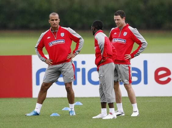 England s Gabriel Agbonlahor (L) and Wayne Bridge EDITORIAL USE ONLY. No use with unauthorised audio, video, data, fixture lists, club league logos or live services. Online in-match use limited to 120 images, no video emulation. No use in betting, games or single club league player publications.