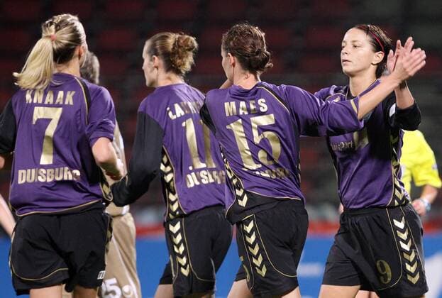 Torjubel FCR 01 Duisburg - v.l.: Turid Knaak, Simone Laudehr, Femke Maes und Inka Grings. o0 EC 1, Jubel, Freude, Aktion