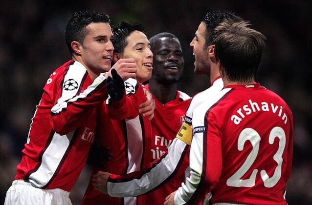 Samir Nasri of Arsenal (2L) celebrates his goal EDITORIAL USE ONLY. No use with unauthorised audio, video, data, fixture lists, club league logos or live services. Online in-match use limited to 120 images, no video emulation. No use in betting, games or single club league player publications. o0 FC Jubel Freude