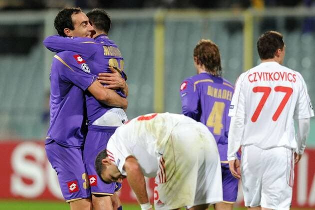 ACF Fiorentina AC - Debreceni VSC Debrecen, Torjubel Dario Dainelli (li.) und Marco Marchionni (beide Florenz) - 