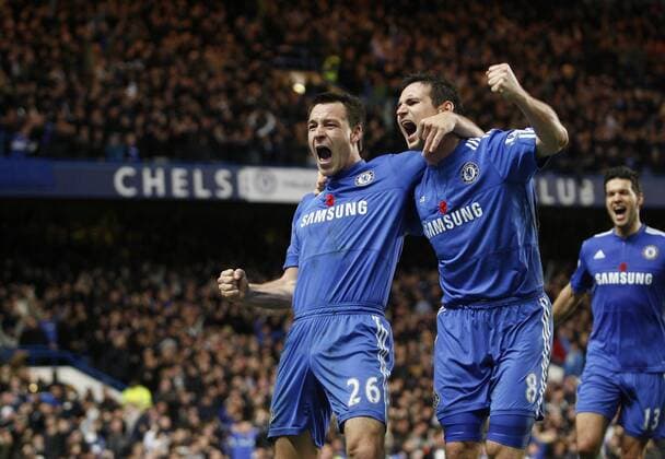 FC Chelsea London s John Terry (L) celebrates scoring his sides opening goal with Frank Lampard EDITORIAL USE ONLY. No use with unauthorised audio, video, data, fixture lists, club league logos or live services. Online in-match use limited to 120 images, no video emulation. No use in betting, games or single club league player publications. o0 Jubel, Freude