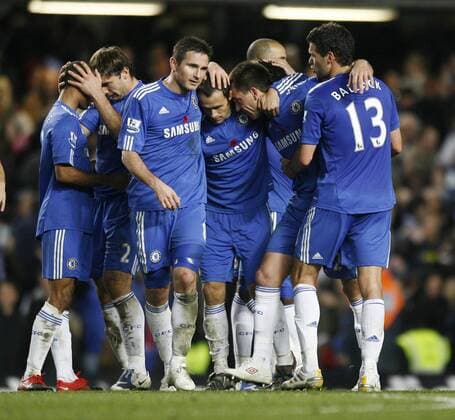 FC Chelsea London s players celebrate at the final whistle EDITORIAL USE ONLY. No use with unauthorised audio, video, data, fixture lists, club league logos or live services. Online in-match use limited to 120 images, no video emulation. No use in betting, games or single club league player publications. o0 Jubel, Freude