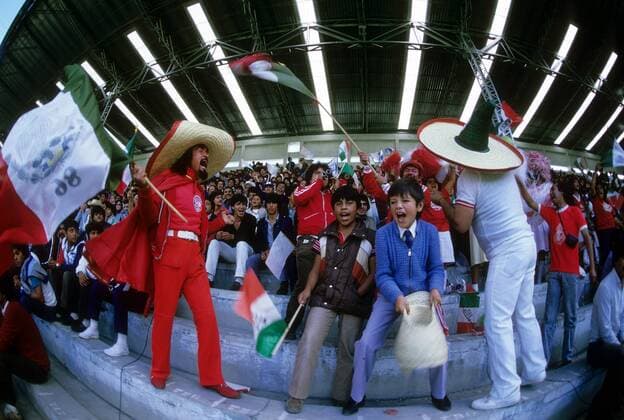 Mexikanische Fans Fußball WM Herren WM 1986, Länderspiel, Nationalteam, Totale Aufnahmedatum geschätzt Mexiko City Freude, Begeisterung,
