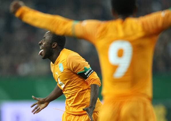 Deutschland (weiß) - Elfenbeinküste (orange), Jubel von Seydou Doumbia (CIV).  o0 Freude
