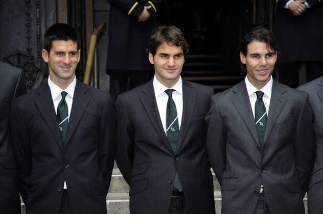 Tennis ATP TOUR WORLD FINALS LONDON, media day - from left - Novak Djokovic (Serbien), Roger Federer (SUI), Rafael Nadal (ESP) o00 WM