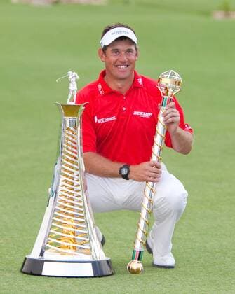 Golf - Lee Westwood (England) gewinnt die Dubai World Championship und belegt den ersten Platz im Race to Dubai (Geldrangliste der European Tour) o00 Zepter o0 Jubel Freude