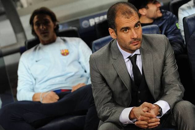 Trainer Josep Guardiola (re.) und Zlatan Ibrahimovic (beide FC Barcelona) -  o00 Pep
