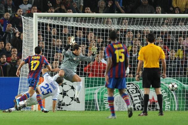 Pedro Rodriguez (FC Barcelona, L) trifft -  o0 FC Internazionale Mailand, Inter, Tor