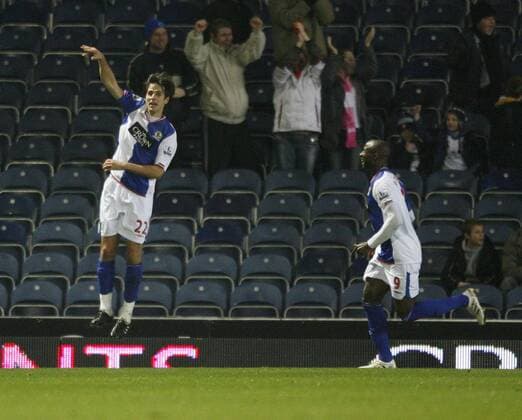 Blackburn s Nikola Kalinic (L) celebrates scoring his sides opening goal - - - Carling Cup Blackburn Rovers v Chelsea 2nd December, 2009 EDITORIAL USE ONLY. No use with unauthorised audio, video, data, fixture lists, club league logos or live services. Online in-match use limited to 120 images, no video emulation. No use in betting, games or single club league player publications. o0 Jubel Freude