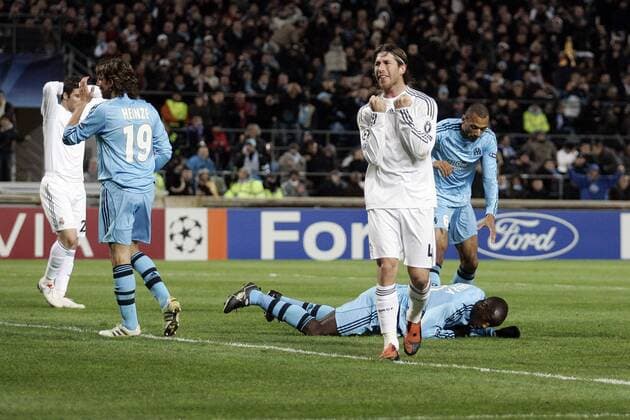 Olympique de Marseille (blau) - Real CF Madrid (weiß); Souleymane Diawara (OM), Sergio Ramos (Real) -  o0 Enttäuschung