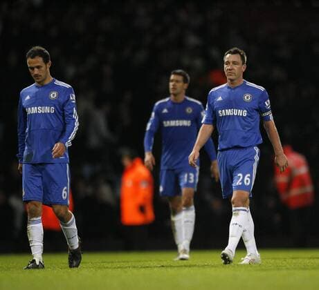 Chelsea s John Terry (R) looks on dejected at the final whistle Barclays Premier League West Ham United v Chelsea FC London 1:1 - 20th December, 2009 EDITORIAL USE ONLY. No use with unauthorised audio, video, data, fixture lists, club league logos or live services. Online in-match use limited to 120 images, no video emulation. No use in betting, games or single club league player publications.