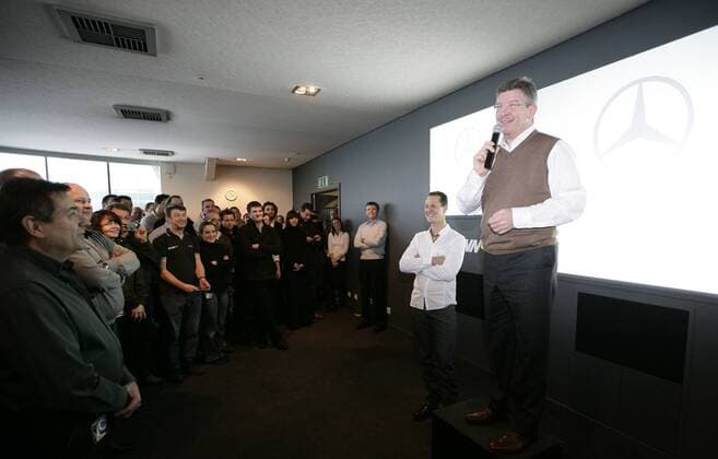 Motorsport: Formel 1, Michael Schumacher (GER, Mercedes GP, li), Ross Brawn (Teamchef Mercedes GP) xHOCHxZWEIx xRoncox