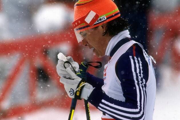 Lyubov Egorova (GUS) Nordischer Skilauf OS Winter Damen Olympische Spiele 1992, Winterspiele, Ski Nordisch, Skisport, Langlauf, 5km Einzelbild Albertville o00 Les Saisies Nachdenklichkeit, Enttäuschung,