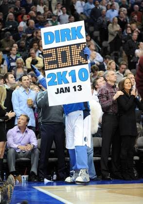 January 13, 2009: Dallas Mavericks forward Dirk Nowitzki 41 (not shown) is honored after surpassing 20,000 points in his career during an NBA game between the Los Angeles Lakers and the Dallas Mavericks at the American Airlines Center in Dallas, TX Los Angeles defeated Dallas 100-95 Icon20100113923 EDITORIAL USE ONLY