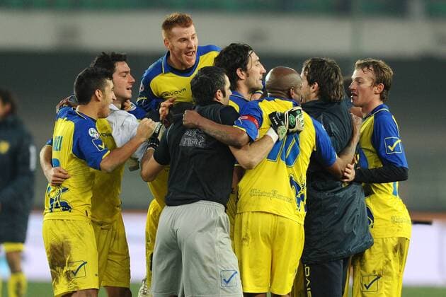 Chievo Verona (gelb) - Juventus Turin (weiß), Schlussjubel Chievo  o0 Jubel, Freude