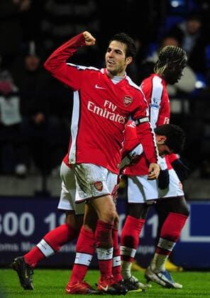 Cesc Fabregas of Arsenal FC celebrates Premier League Bolton Wanderers v Arsenal 17th January, 2010 EDITORIAL USE ONLY. No use with unauthorised audio, video, data, fixture lists, club league logos or live services. Online in-match use limited to 120 images, no video emulation. No use in betting, games or single club league player publications. o0 Jubel Freude
