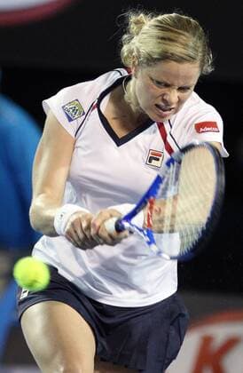 Kim Clijsters, BEL, in the first round of 2010 Tennis Australian Open in Melbourne, 18 01 2010 o0 Jubel Freude Verletzung