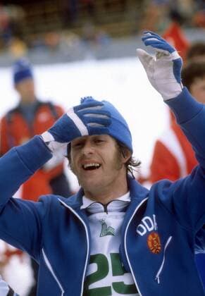 Ulrich Wehling (DDR), Olympiasieger 1980 in Lake Placid Nordische Kombination OS Winter Herren Olympische Spiele 1980, Winterspiele, Ski Nordisch, Skisport Einzelbild Lake Placid Freude,