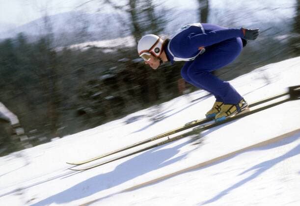 Ulrich Wehling (DDR) Nordische Kombination OS Winter Herren Olympische Spiele 1980, Winterspiele, Ski Nordisch, Skisport, Skisprung Einzelbild Lake Placid