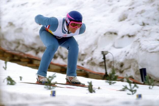 Michael Eddie The Eagle Edwards (Großbritannien) Skispringen OS Winter Herren Olympische Spiele 1988, Winterspiele, Ski Nordisch, Skisport Einzelbild Calgary