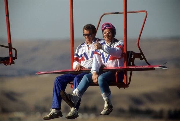 Michael Eddie The Eagle Edwards (Großbritannien, re.) Skispringen OS Winter Herren Olympische Spiele 1988, Winterspiele, Ski Nordisch, Skisport Gruppe Calgary