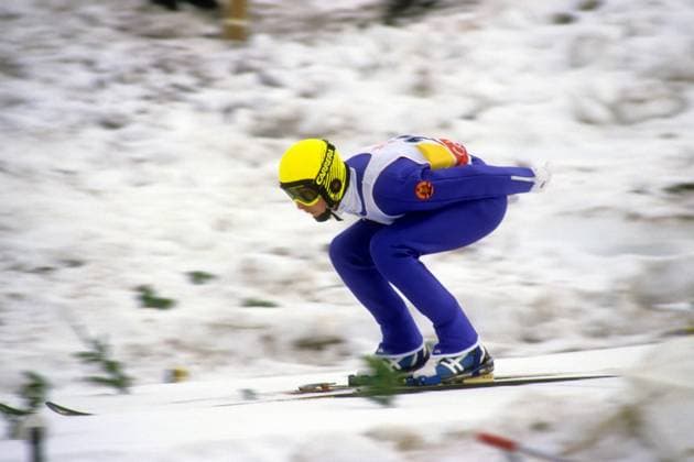 Jens Weißflog (DDR) Skispringen OS Winter Herren Olympische Spiele 1988, Winterspiele, Ski Nordisch, Skisport Einzelbild Calgary