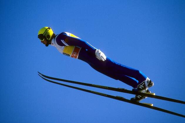 Jens Weißflog (DDR) Skispringen OS Winter Herren Olympische Spiele 1988, Winterspiele, Ski Nordisch, Skisport Einzelbild Calgary