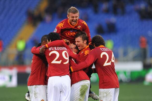 Torjubel AS Rom, v.li:: Nicolas Burdisso, Adrian Pit, Marco Motta und Alessio Cerci  o0 Jubel, Freude o00 Emotionen