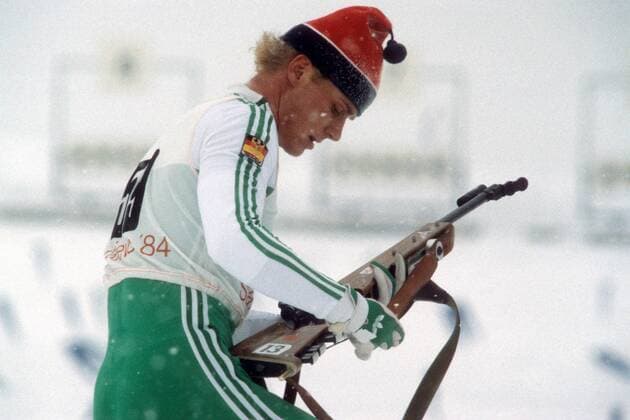 Peter Angerer (BR Deutschland) Biathlon OS Winter Herren Olympische Spiele Sarajevo 1984, Winterspiele Einzelbild Igman, Veliko Polje