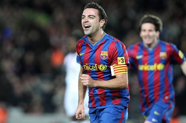 FC Barcelona s player Xavi Hernandez celebrating his goal during the spanish liga soccer match between Barcelona vs FC Getafe at Camp Nou stadium in Barcelona. Feb 06 2010.  o0 Jubel Freude