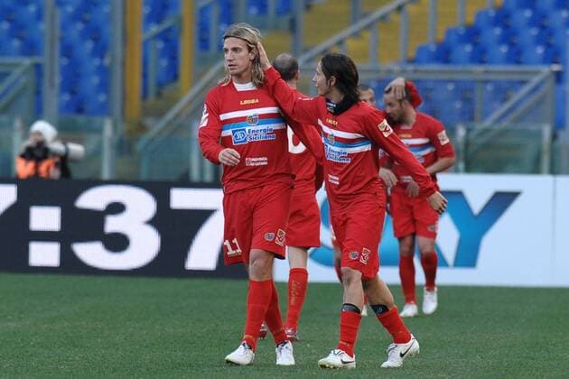 Maxi Lopez (L) - Lazio Rom (weiß) vs Catania Calcio (rot) - Serie A -, Roma, 07 02 2010 AntoniettaxBaldassarre