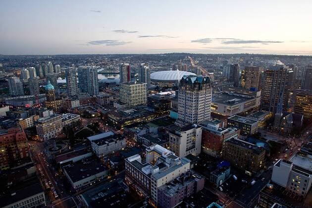 VANCOUVER, CANADA. FEBRUARY 9, 2010. Aerial view of the city with the BC Place Stadium.  Premiumd RE0C7AC7 o0 Stadt Stadtbild Impressionen Stadion