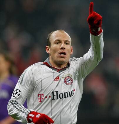 FUSSBALL International Champions League Hinspiel SAISON 2009 2010 FC Bayern Muenchen - AC Florenz 17.02.2010 JUBEL FCB, Torschuetze zum 1-0 Arjen Robben 