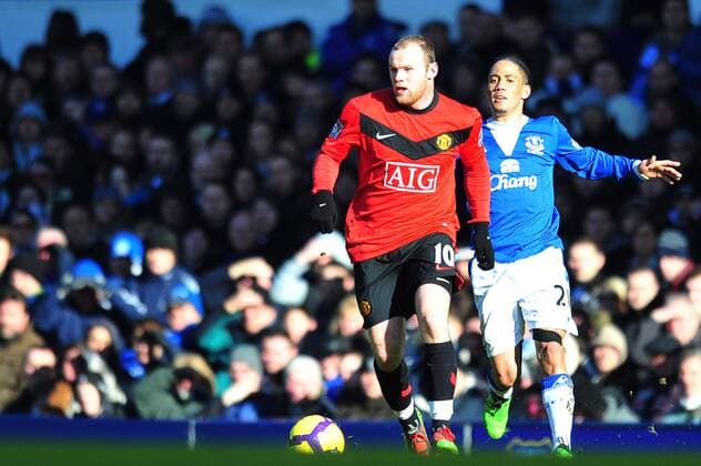 Football Barclays Premier League FC Everton vs Manchester United at Goodison Park.Wayne Rooney (Manchester United, L) and Steven Pienaar (Everton) 20 02 2010. 