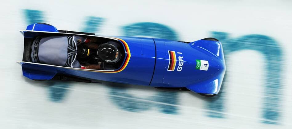 (100220) -- WHISTLER, Feb. 20, 2010 -- Andre Lange Kevin Kuske of Germany compete in the two-man heat of Bobsleigh at the 2010 Winter Olympic Games in Whistler, Canada, Feb. 20, 2010. Andre Lange Kevin Kuske ranked first after two heats. ---  o0 Einzelbild Freisteller