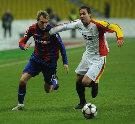 CSKA s Milos Krasic (L) and Sevilla s Fernando Navarro in action during their Champions League game CSKA Moscow vs. Sevilla FC.  Premiumd RE0C90A7