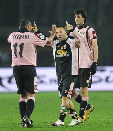 Juventus Turin (weiß) - US Palermo (rosa), Jubel Fabio Liverani (li.), Fabrizio Miccoli -  o0 Freude