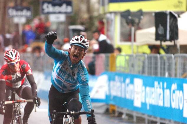 Tirreno - Adriatico, 1. Etappe: Livorno - Rosignano Solvay: Linus Gerdemann (Milram, re.) gewinnt  o0 Etappensieger, Etappensieg Jubel Freude