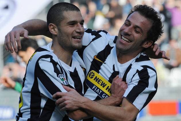 14 03 2010 - serie A Juventus Turin (schwarz weiß) - AC Siena(grün) Antonio Candreva (L), Alessandro Del Piero  o0 Jubel Freude