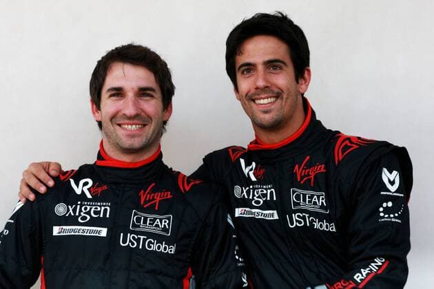 Mar. 11, 2010 - Sakhir, Bahrain - (L to R): Timo Glock (GER) Virgin Racing with team mate Lucas di Grassi (BRA) Virgin Racing - Formula One World Championship -  - ZUMAorl